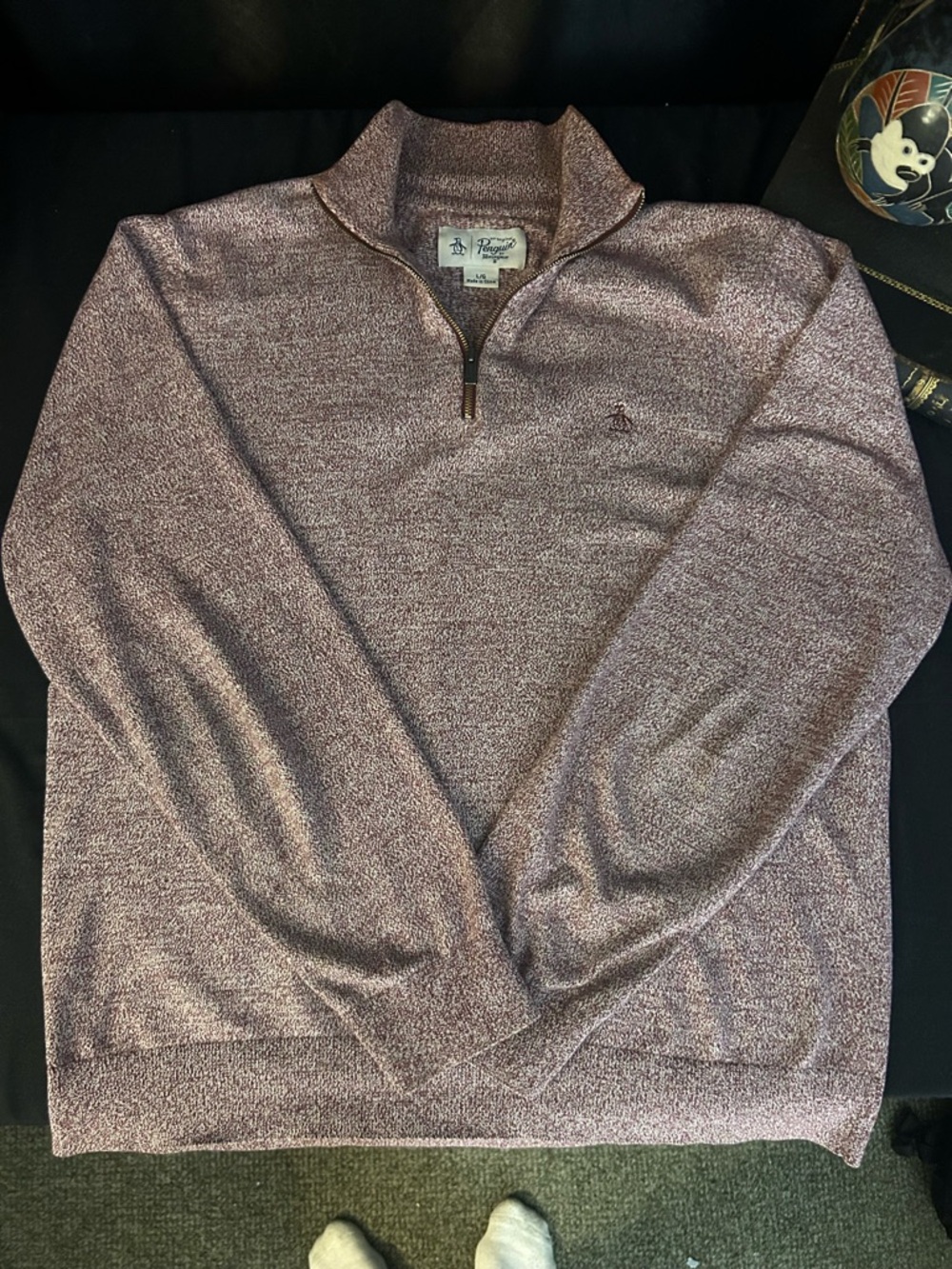 Original Penguin Men's Heathered Maroon Zip-Up Sweater